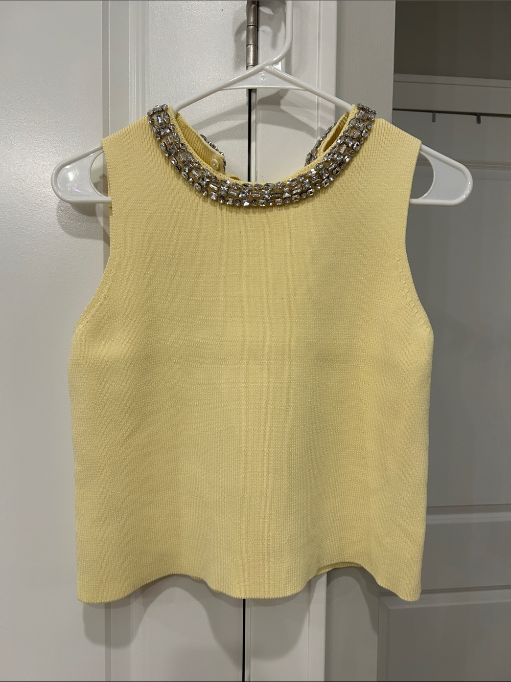 Zara Yellow Jeweled-Neck Knit Camisole